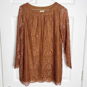 Fossil | Brown Floral Lace Long Sleeve High Coverage Blouse